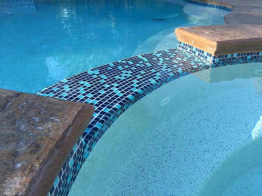 Spa Waterline & Spillway Retiled w/Glass 1x1 Tiles