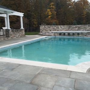 Total Inground Pool Renovation: Pebble plaster, Spa conversion to sunshelf, New tile