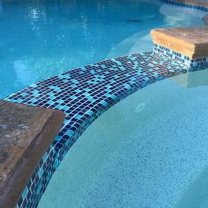 Spa Waterline & Spillway Retiled w/Glass 1x1 Tiles