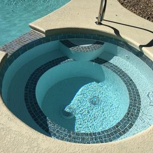 Spa Waterline & Spillway Retiled w/Glass 1x1 Tiles