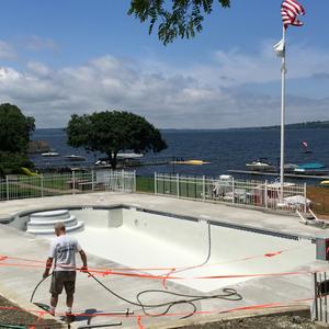 Commercial Concrete Deck, Pool Replaster, New Waterline Tile